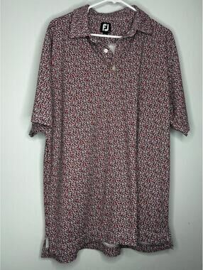 FootJoy Golf Polo Mens Large White Red Dots Print Short Sleeve